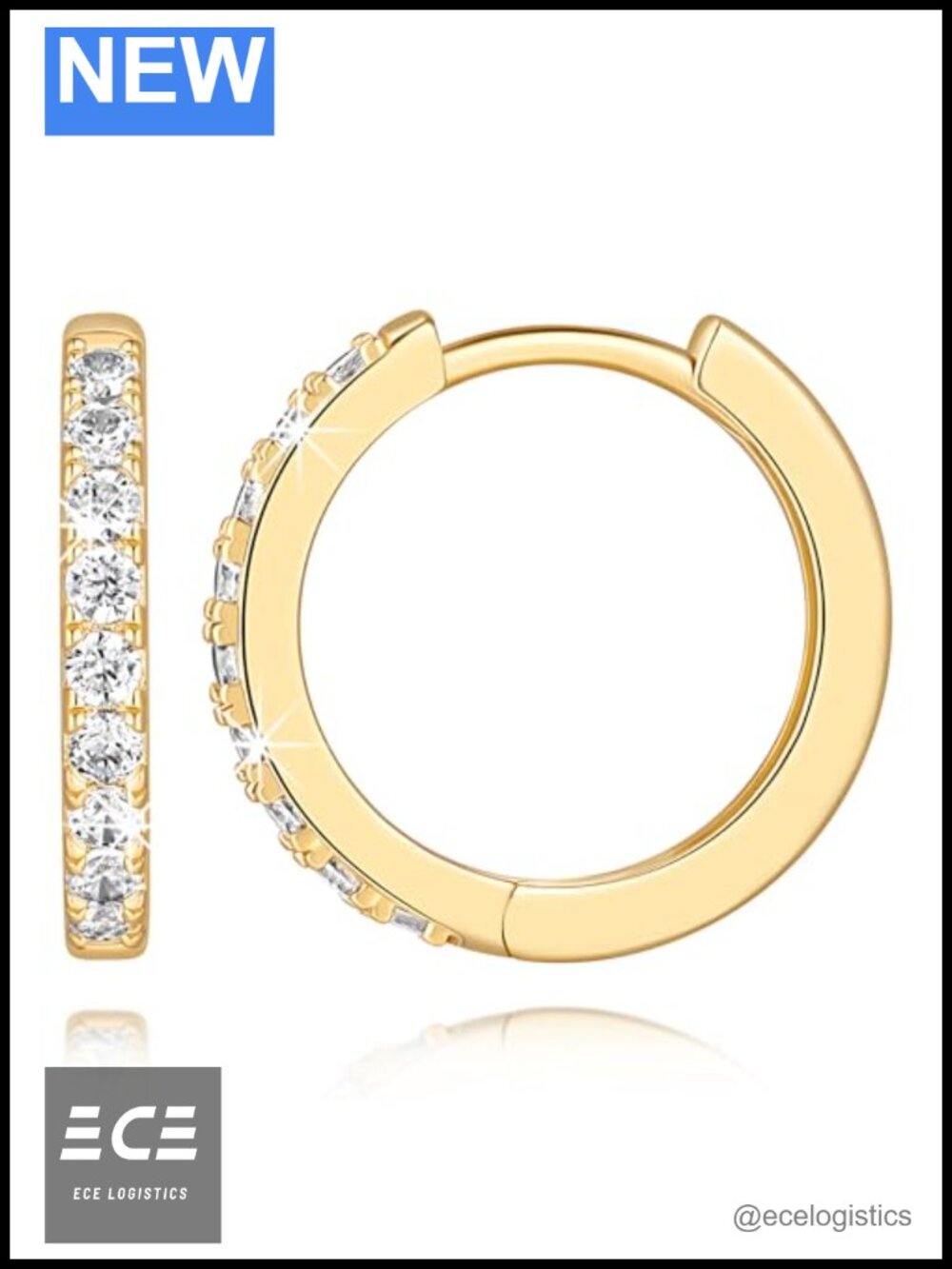 14K Gold Plated Hoop Earrings with Zircon Accents Hinged Back
